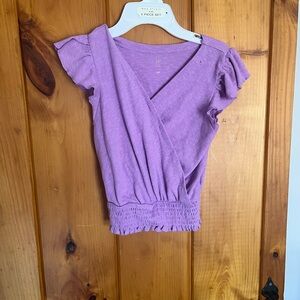 GAP Purple Wrap Blouse with Cap Sleeves